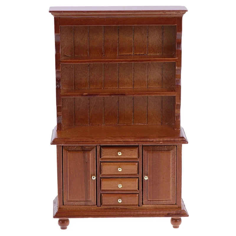 1/12 Multifunction Wood Cabinet Bookcase Cabinet Miniature Furniture Handcrafted Wall Cabinet Dollhouse Manwatstore