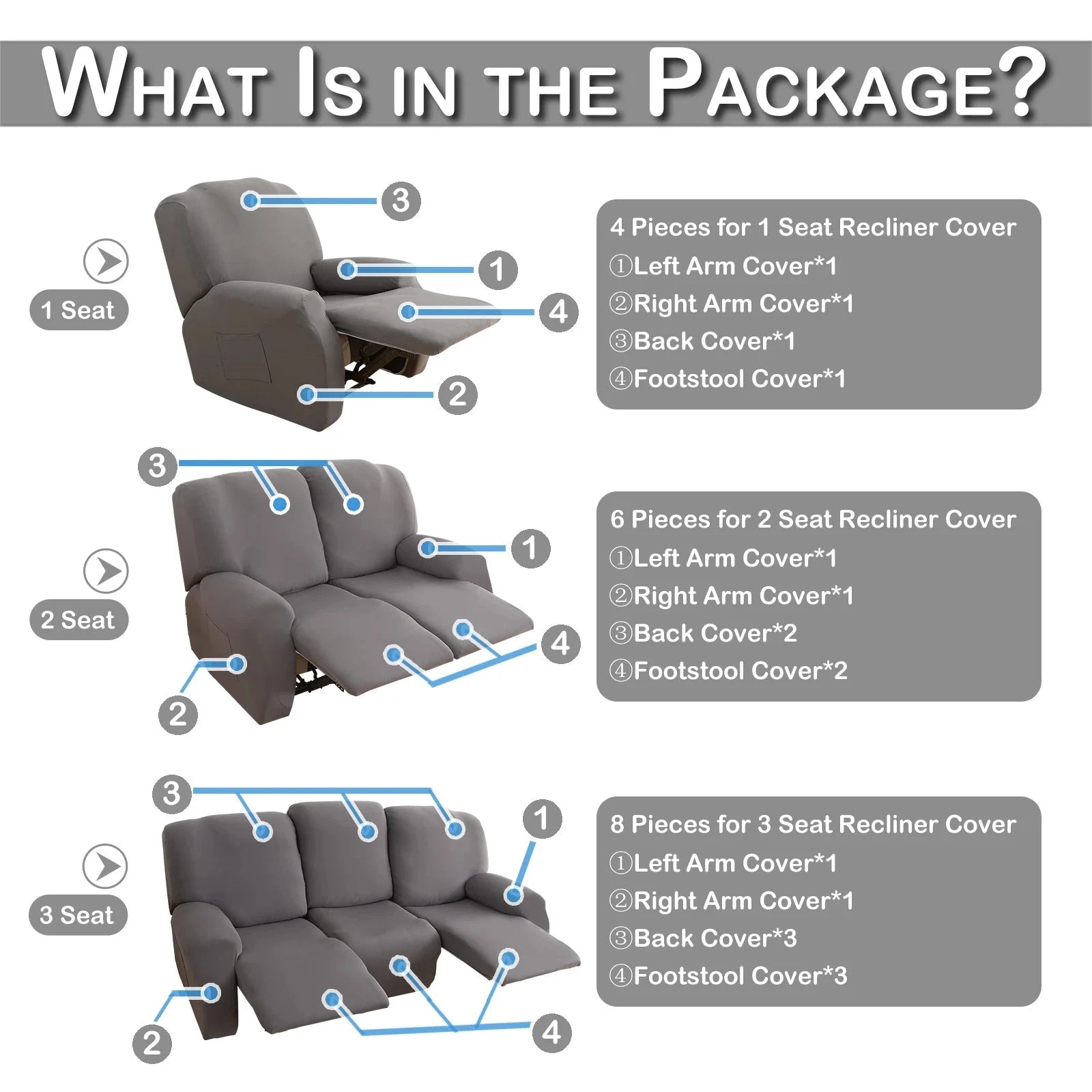 1/2/3 Seater Recliner Sofa Slipcovers Elastic Couch Protector Stretch Recliner Armchair Covers Furniture Chaise Lounge Covers Manwatstore