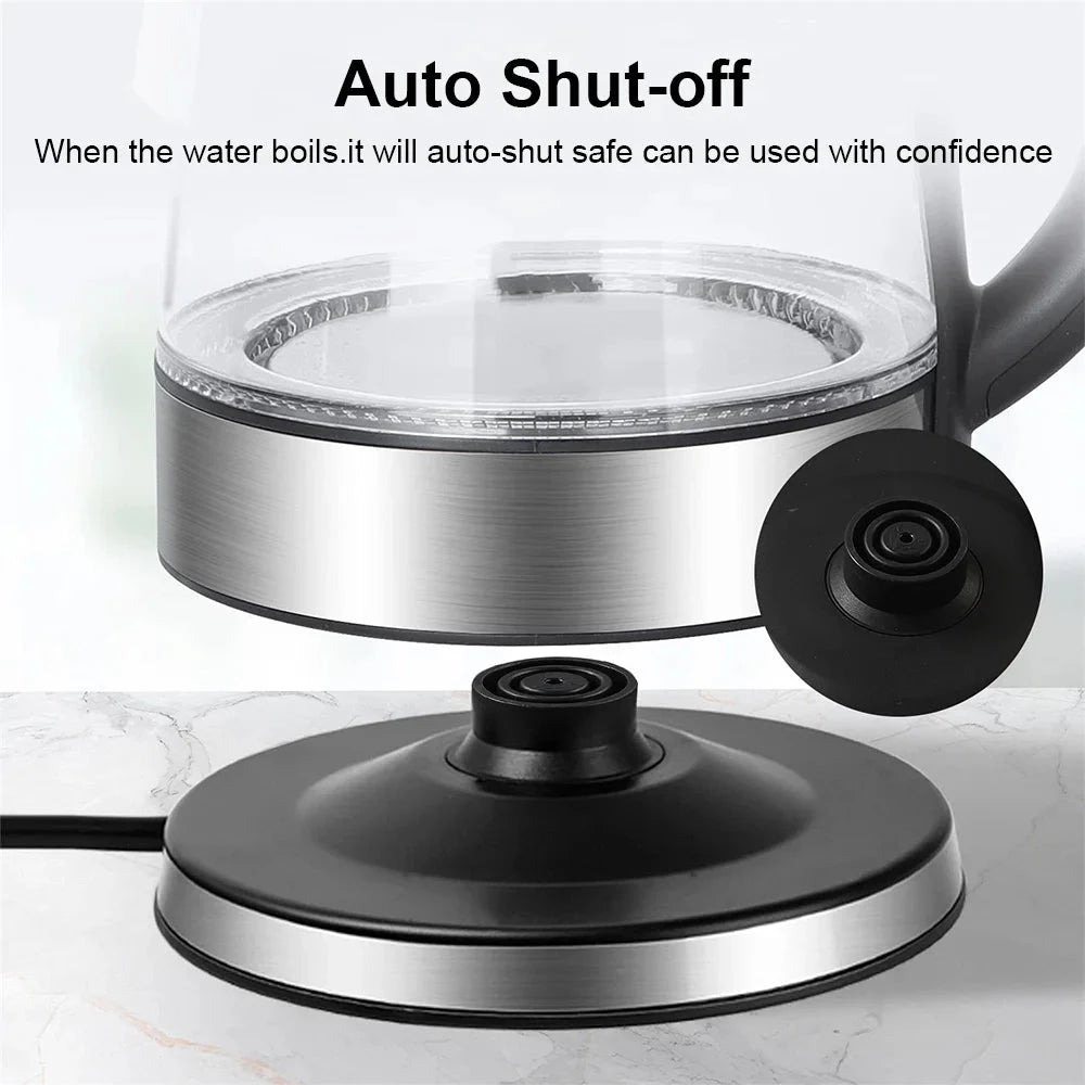 1.8L Glass Electric Kettle Fast Boil 1800W with Blue LED Light, Auto Shut-Off & Dry Boil Protection (220V) Manwatstore