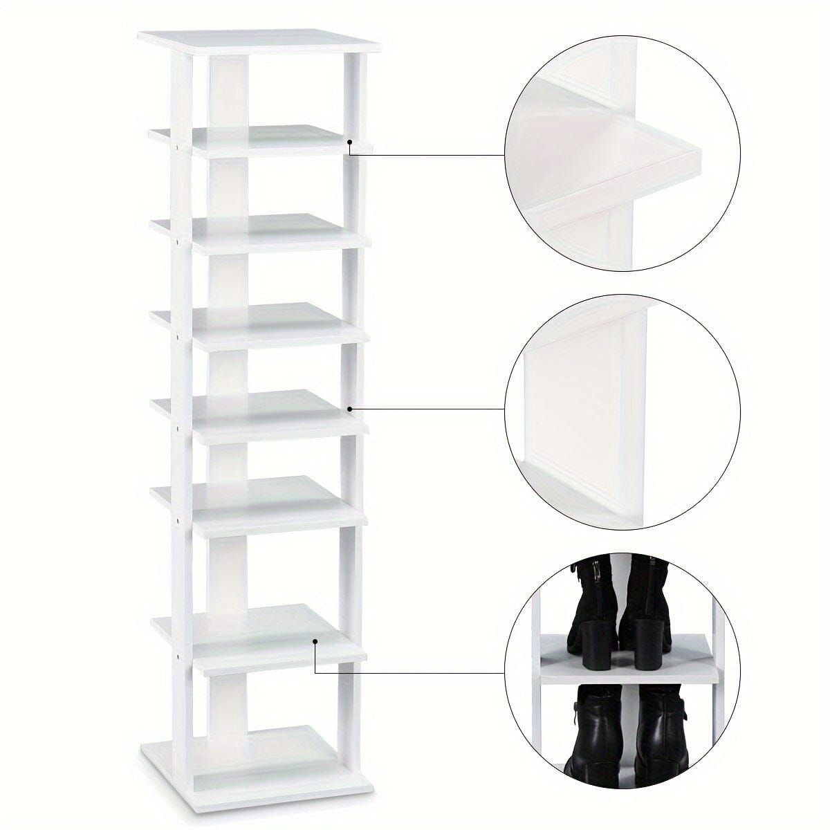 1pc 7-Tier Wooden Shoe Storage Stand, Slim Shoe Rack Organizer For Home Entryway, White Shoebox, Multi-Function Shelf, Space-Saving, 43.5-inch Height, For Shoes, Boots, And Plants Manwatstore