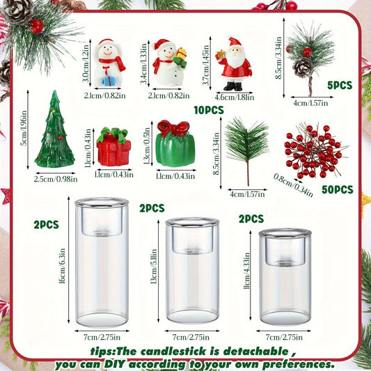 6 Set Christmas Glass Hurricane Candle Holders with Decorative Christmas Ornaments Christmas Centerpieces for Tables Christmas Glass Cylinder Decoration for Dinning Table Home Ornaments Manwatstore