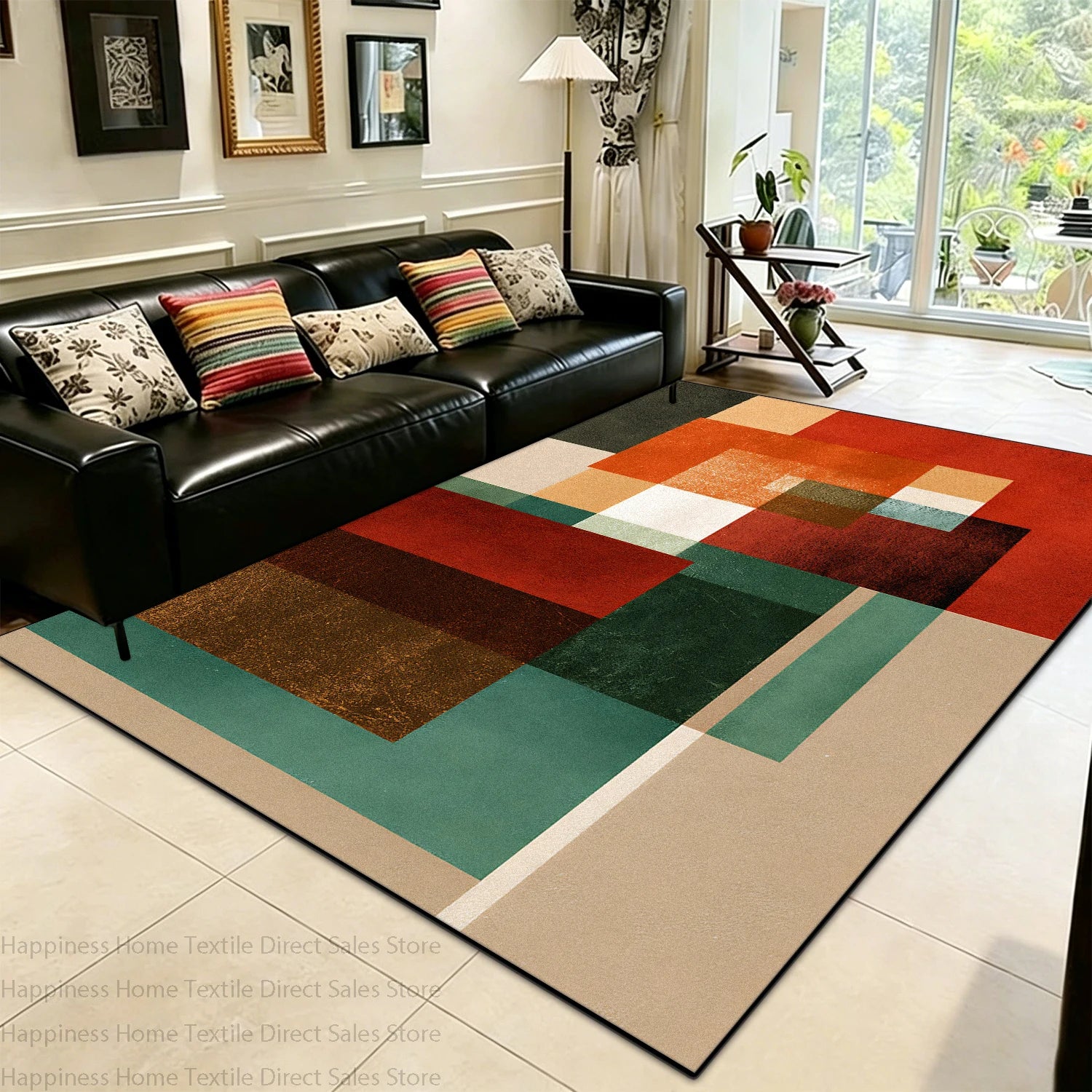 Modern Color Block Living Room Large Area Carpet Decoration Bedroom Washable Antiskid Area Rug Soft Easy Clean Office Seat Mats