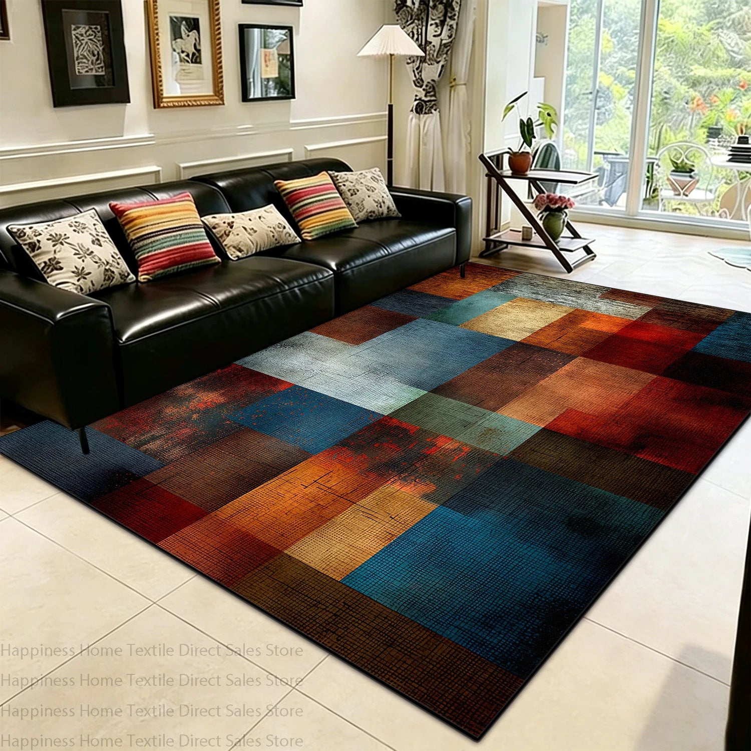 Modern Color Block Living Room Large Area Carpet Decoration Bedroom Washable Antiskid Area Rug Soft Easy Clean Office Seat Mats