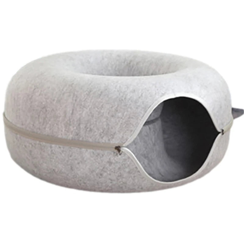 Cat Bed Donut Shape Pet Interactive House for 2 Cats Felt Tunnel Kitten Beds Removable Half Closed Cat Cave Nest Pets Supplies