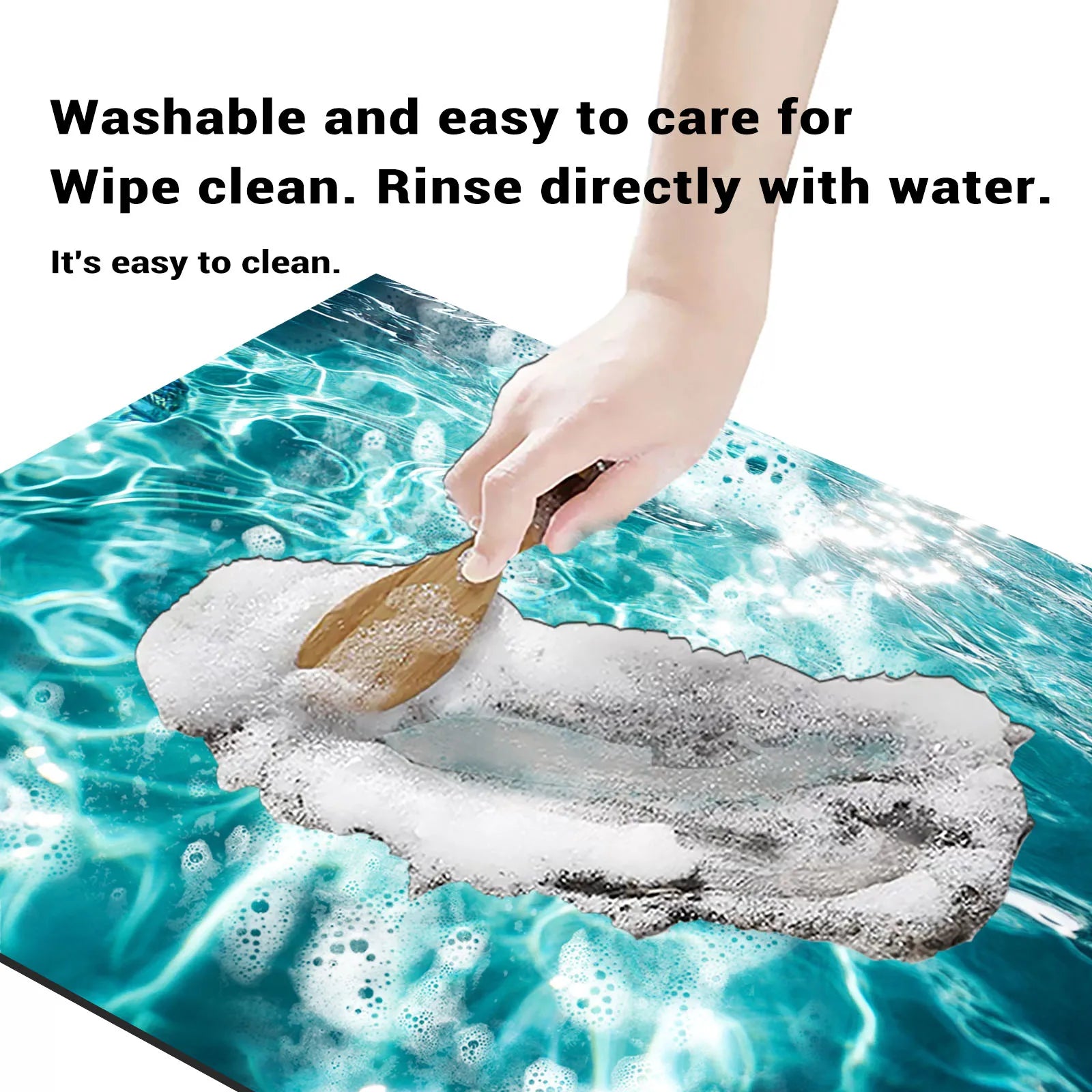 Ocean Wave Bathroom Rug 3D Water Effect Non Slip Soft Decor Home Spa Gift Durable Modern Floor Mat