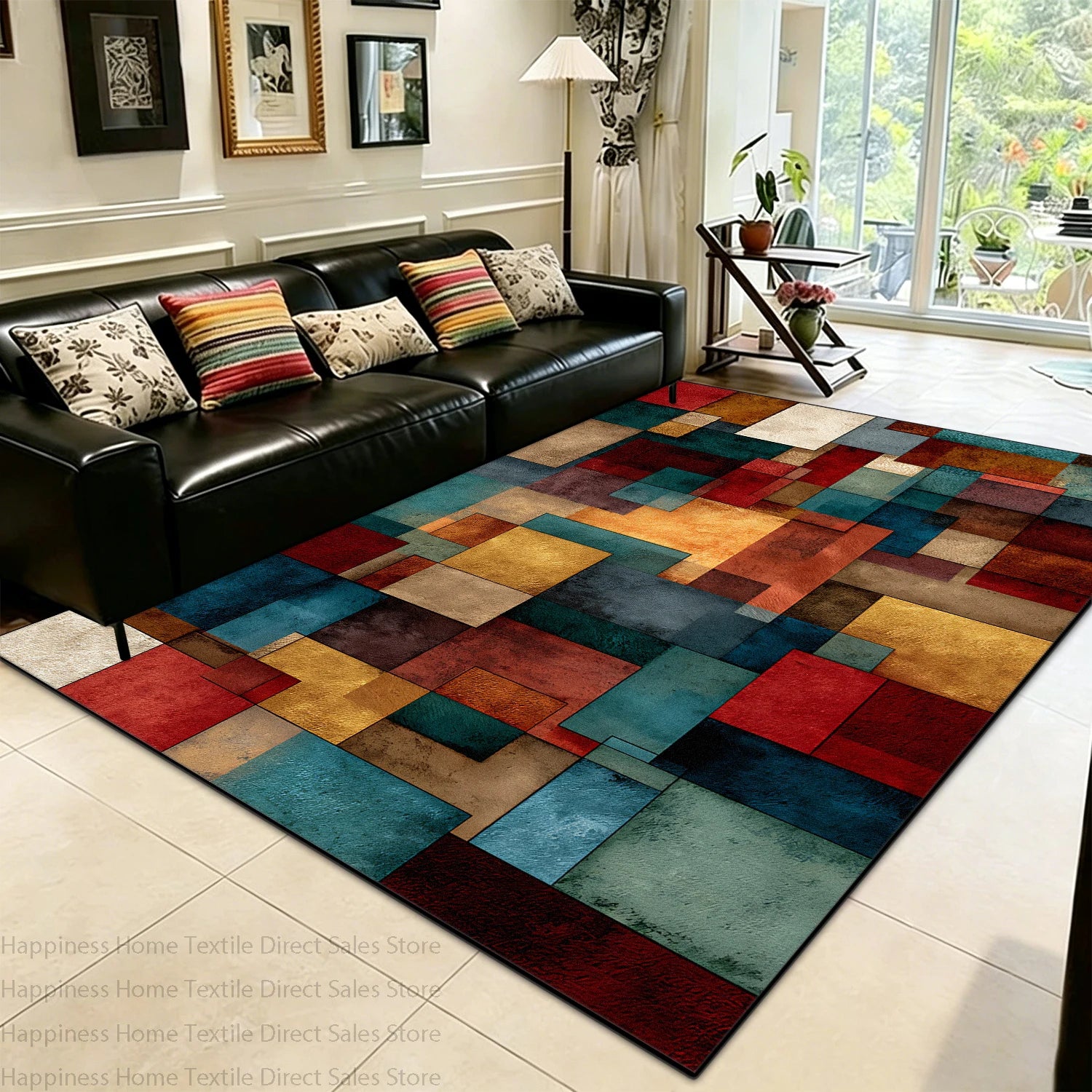 Modern Color Block Living Room Large Area Carpet Decoration Bedroom Washable Antiskid Area Rug Soft Easy Clean Office Seat Mats