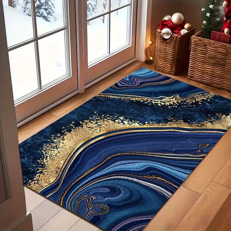 Blue Gold Marble Luxury Flannel Rug Non-Slip Absorbent Large Area Carpet for Living Room Sofa Bedroom Home Decor 120x160cm