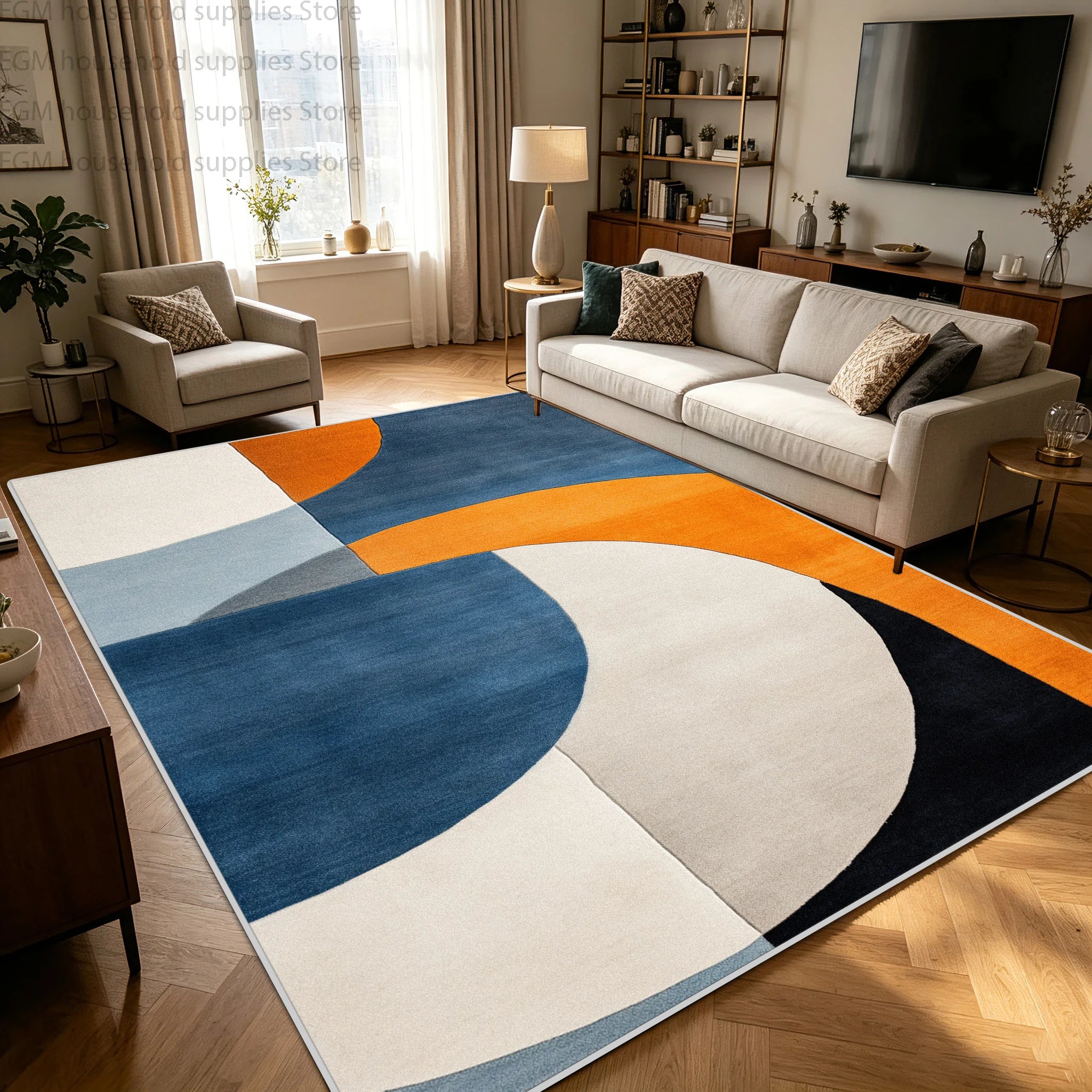 Modern Blue Orange Geometric Abstract Carpet Living Room Large Area Rugs Bedroom Decor Washable Non-slip Soft Fluffy Floor Mat