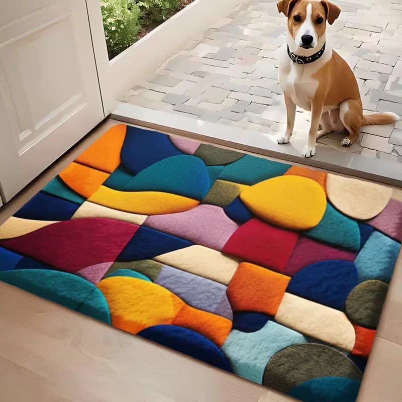 Abstract Psychedelic Geometric Style Rug, Polyester Non-Slip Easy To Clean Suitable for Entrance Hall Living Room Kitchen Carpet