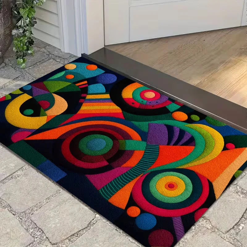 Abstract Psychedelic Geometric Style Rug, Polyester Non-Slip Easy To Clean Suitable for Entrance Hall Living Room Kitchen Carpet