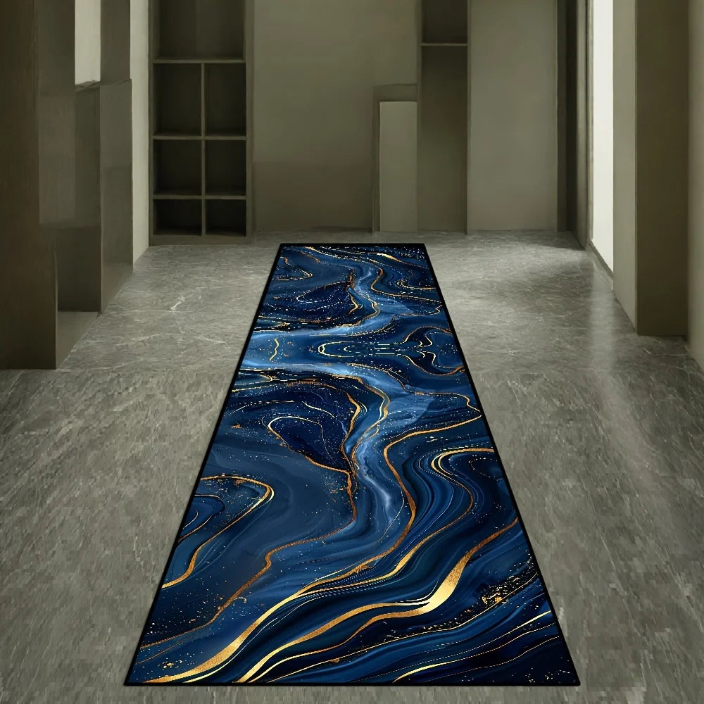 VIKAMA Navy Blue Luxury Runner Rug Stylish Hallway & Meeting Room Long Rug Laundry Room Carpet Home Decor