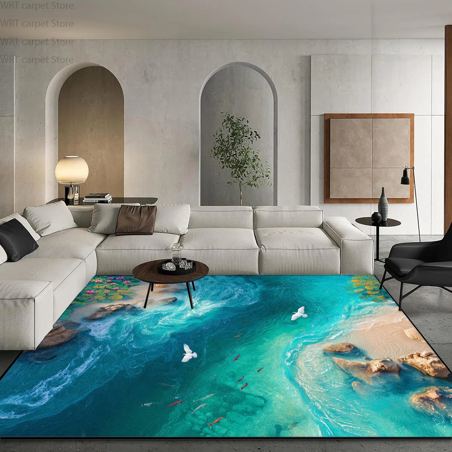 3D Ocean Beach Print Living Room Carpet Light Luxury Decoration Home Sofa Area Washable Rugs Hotel Bedroom Bedside Soft Foot Mat