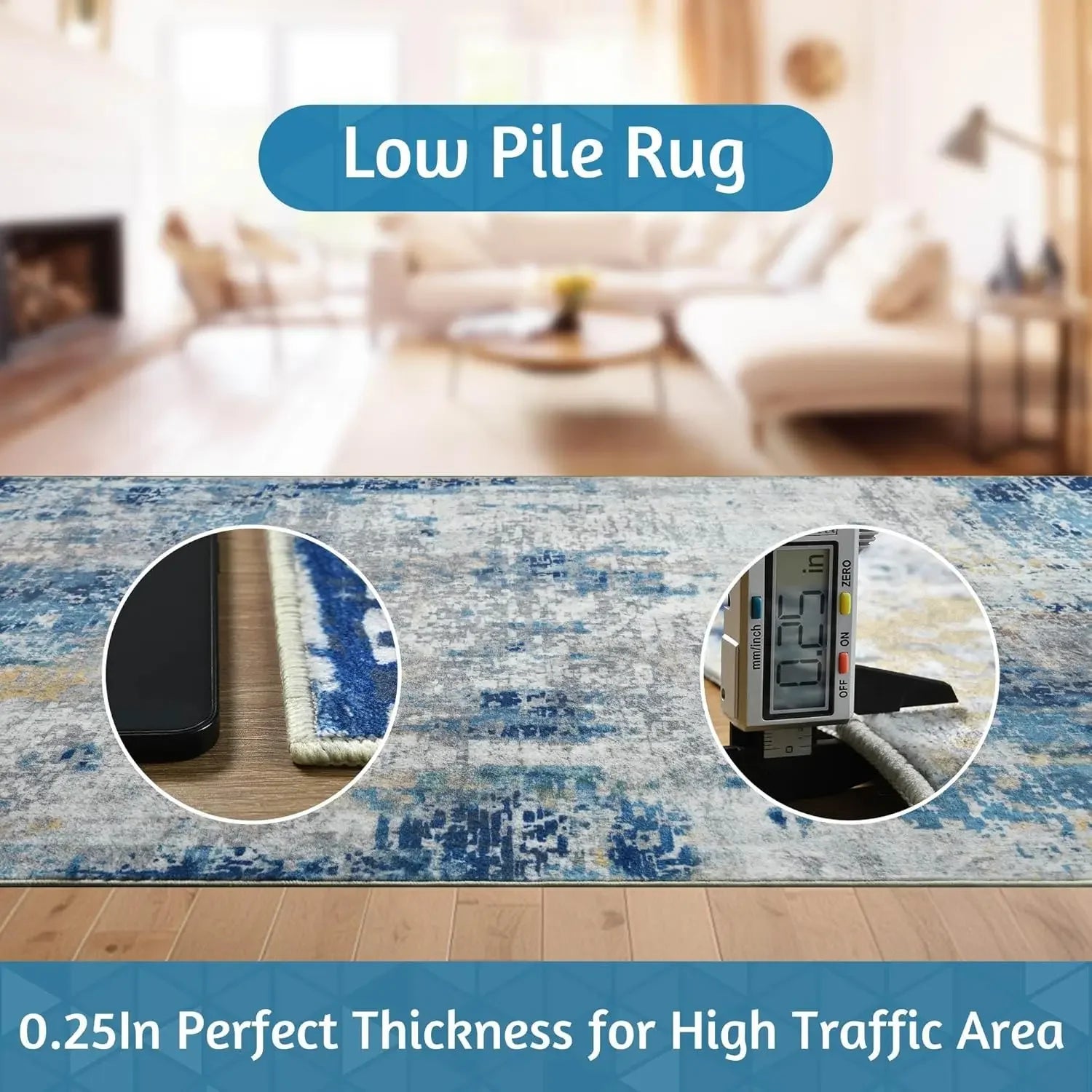 VIKAMA Modern Abstract Washable Area Rugs for Bedroom Stain Resistant Non Slip Large Blue Soft Indoor Carpet for Home Decor