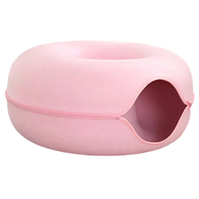 Cat Bed Donut Shape Pet Interactive House for 2 Cats Felt Tunnel Kitten Beds Removable Half Closed Cat Cave Nest Pets Supplies