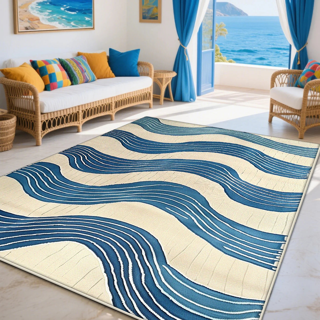 Modern Blue Living Room Sofa Carpet Decoration Bedroom Non-slip Machine Washable Area Rug Soft Fluffy Office Large Size Carpets