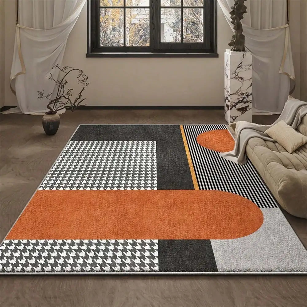 Abstract Geometric Pattern Print Flannel Area Rug Vibrant Colors Modern Art Design Soft Comfortable Floor Mat Use