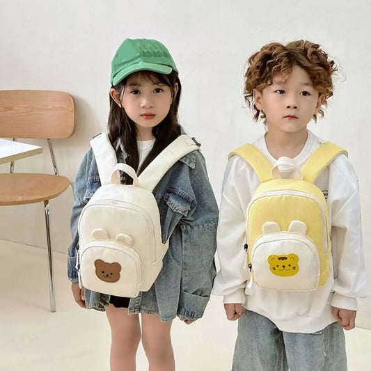 Cute Korean Kindergarten Schoolbag Cartoon Bear Adjustable Backpack Canvas Travel Bag Kindergarten
