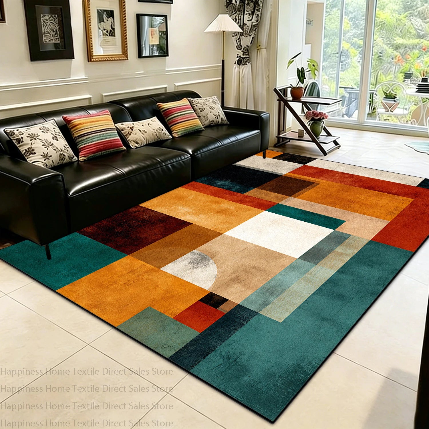 Modern Color Block Living Room Large Area Carpet Decoration Bedroom Washable Antiskid Area Rug Soft Easy Clean Office Seat Mats