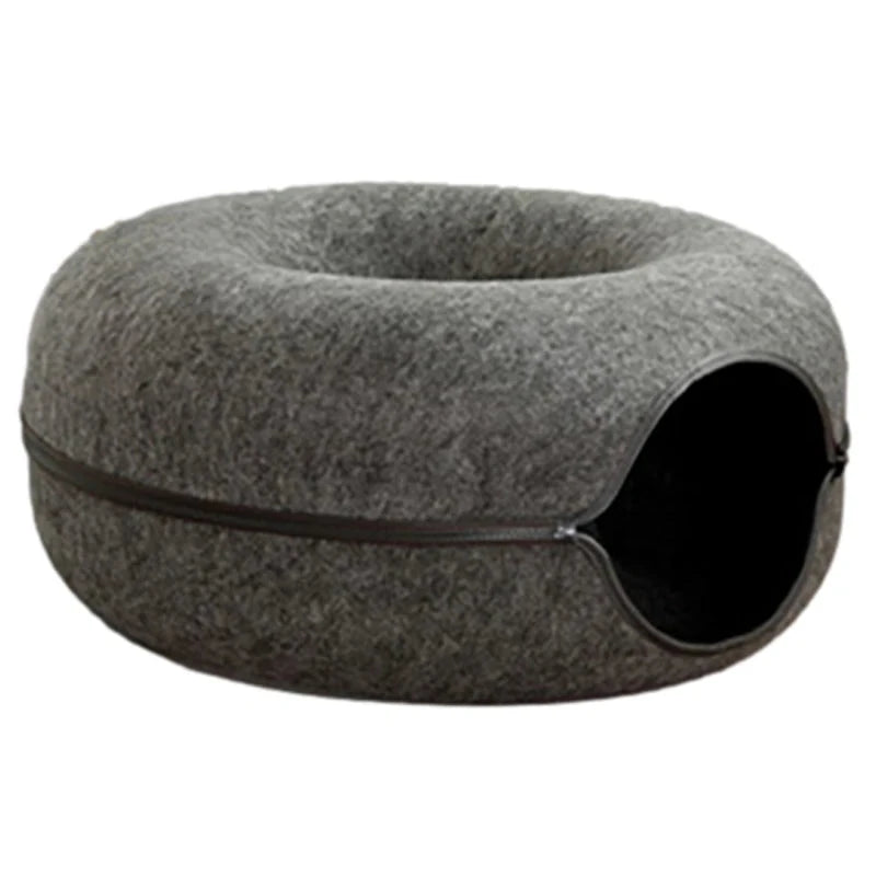 Cat Bed Donut Shape Pet Interactive House for 2 Cats Felt Tunnel Kitten Beds Removable Half Closed Cat Cave Nest Pets Supplies Manwatstore