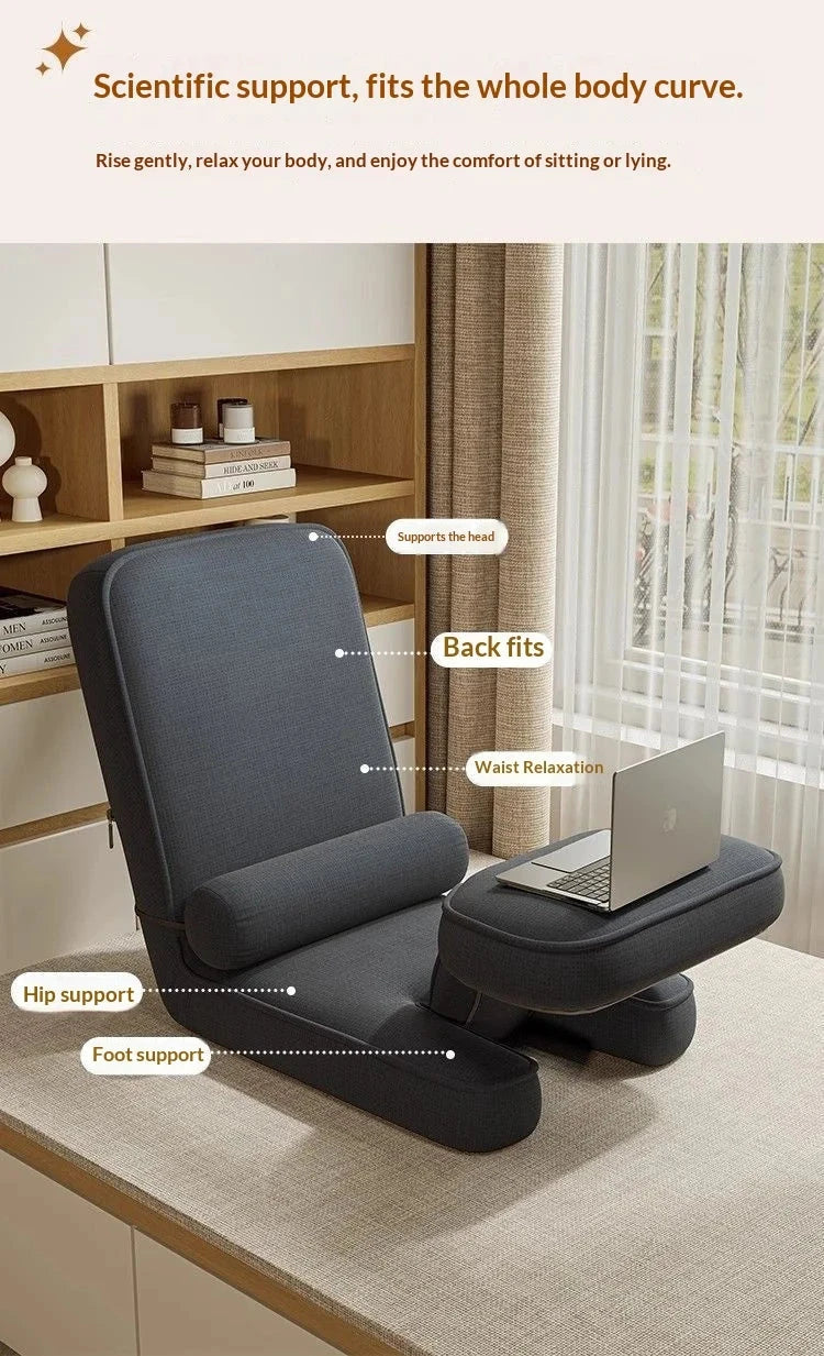 CloudRest Lazy Tatami Floor Sofa Chair with Adjustable Backrest & Laptop Stand Manwatstore