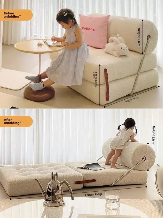 Cream Style Lamb Fleece Leisure Folding Sofa Bed Fold Dual Use Single Small Unit Living Room Lazy Sofa Balcony Leisure Sofa Manwatstore
