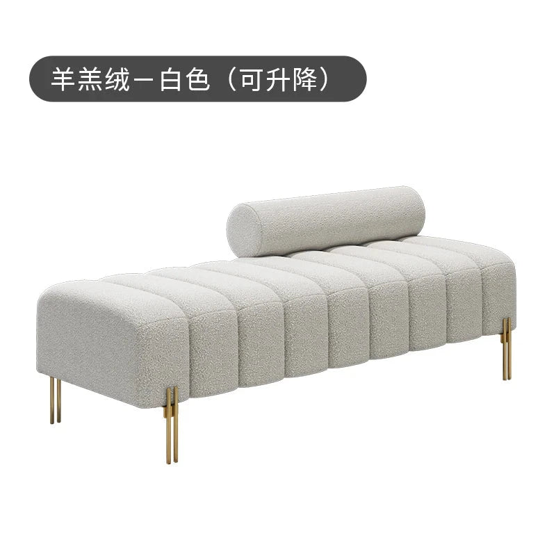 Cream Upholstered Chaise Lounge with Metal Legs Rolled Backrest Modern & Comfortable Seating for Dressing Room & Boutique Spaces Manwatstore