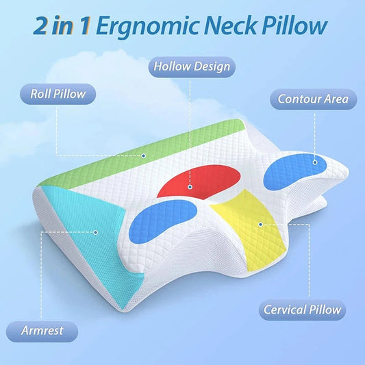 Ergonomic Memory Foam Cervical Pillow – 2-in-1 Contour Design for Neck Pain Relief Memory Foam Medicted Pillows Manwatstore