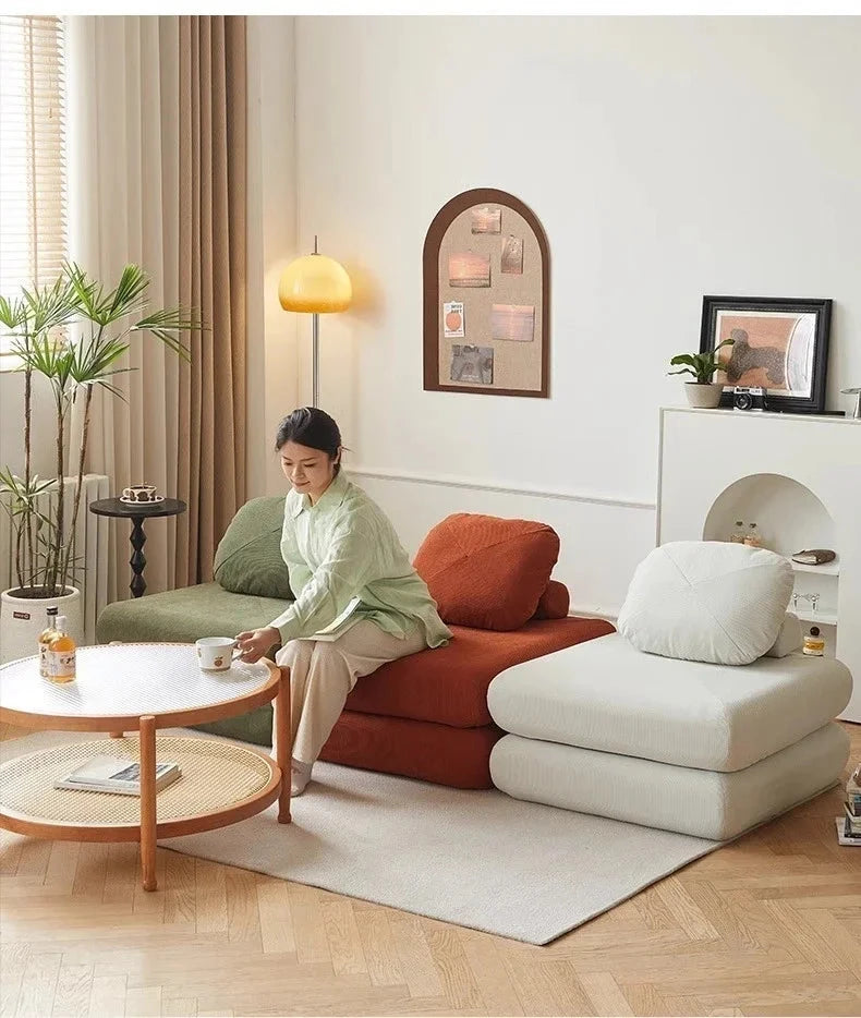 Fabric single sofa, sweet potato sofa bed, small-sized living room folding dual-use tatami, tofu block lazy sofa Manwatstore