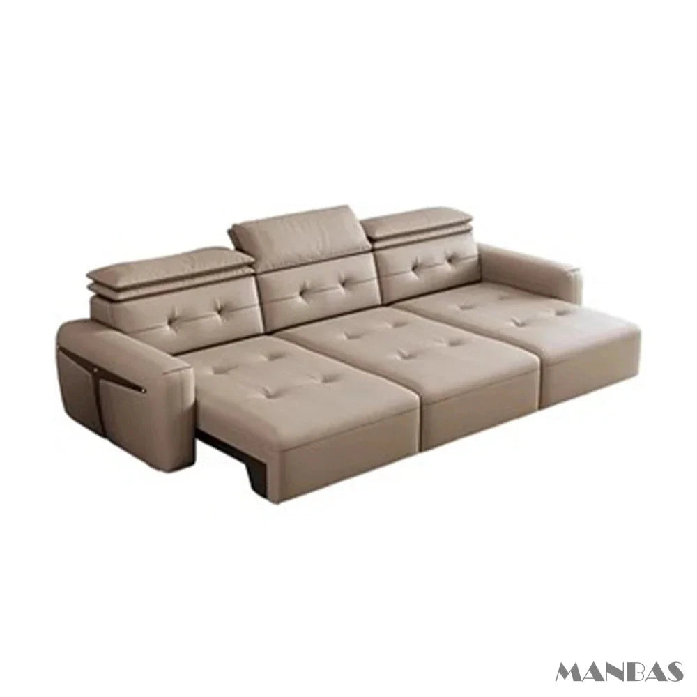 Genuine Leather Electric Convertible Sofa Bed with Adjustable Headrest, Multifunctional Folding Sofa Beds for Cinema Living Room Manwatstore