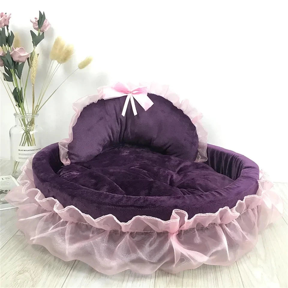 Hanpanda Fantasy Bow Lace Dog Bed Beds For Large Dogs Detachable Oval Pink Princess Pet Bed Basket For Dog Pet Wedding Furniture Manwatstore