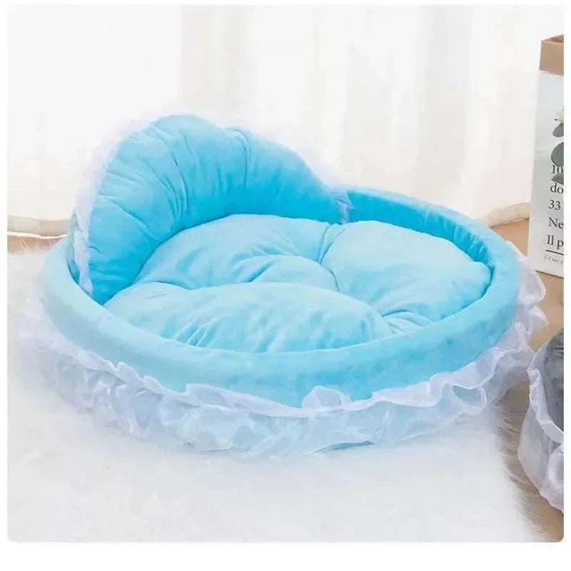 Hanpanda Fantasy Bow Lace Dog Bed Beds For Large Dogs Detachable Oval Pink Princess Pet Bed Basket For Dog Pet Wedding Furniture Manwatstore