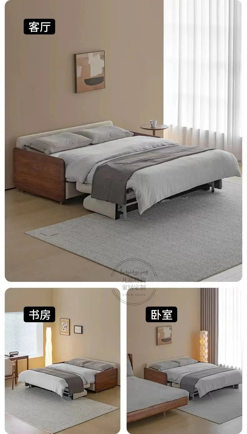House Decoration Sofa Bed For 2 Person Wood Folding Sofa Full Size Frame Multifunctional Pull Out Hotel Furniture Living Room Manwatstore