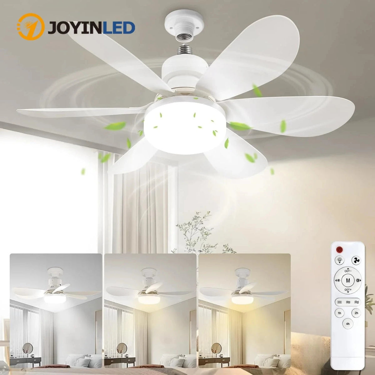 JOYINLED Dimmable Ceiling Fan Light, 30W/40W LED Lamp with Remote Control, 6 Blades, E27 Socket, for Bedroom & Office, 85-265V Manwatstore