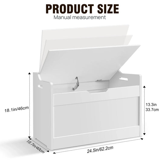 Kids Wooden Toy Storage Organiser – Modern White MDF Chest with Safe-Closing Lid Manwatstore