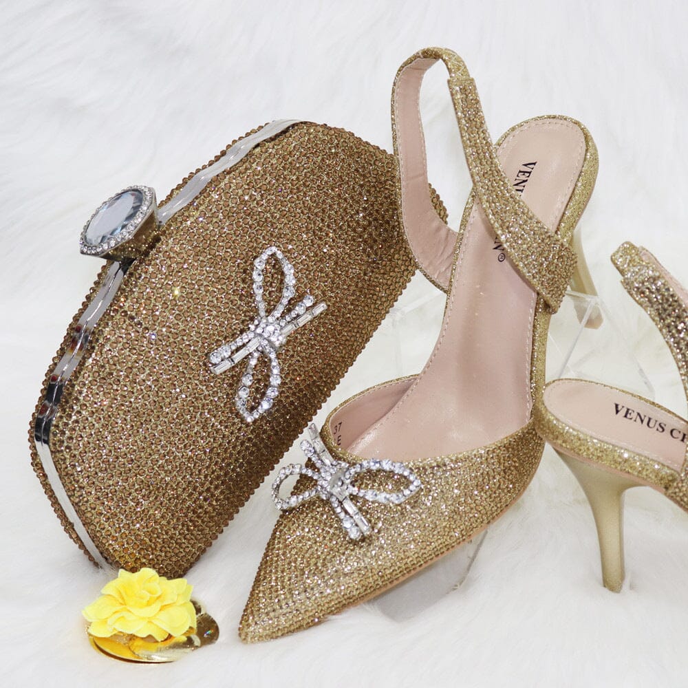 Ladies Bow Silver Buckle Design Pointed High Heels And Bags 0 Manwatstore
