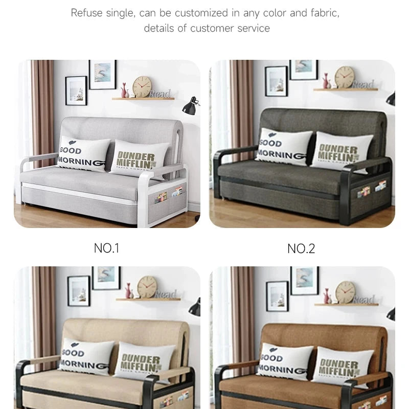 Living room dual-purpose retractable fabric sofa bed foldable multi-functional solid wood combination single bed set Manwatstore