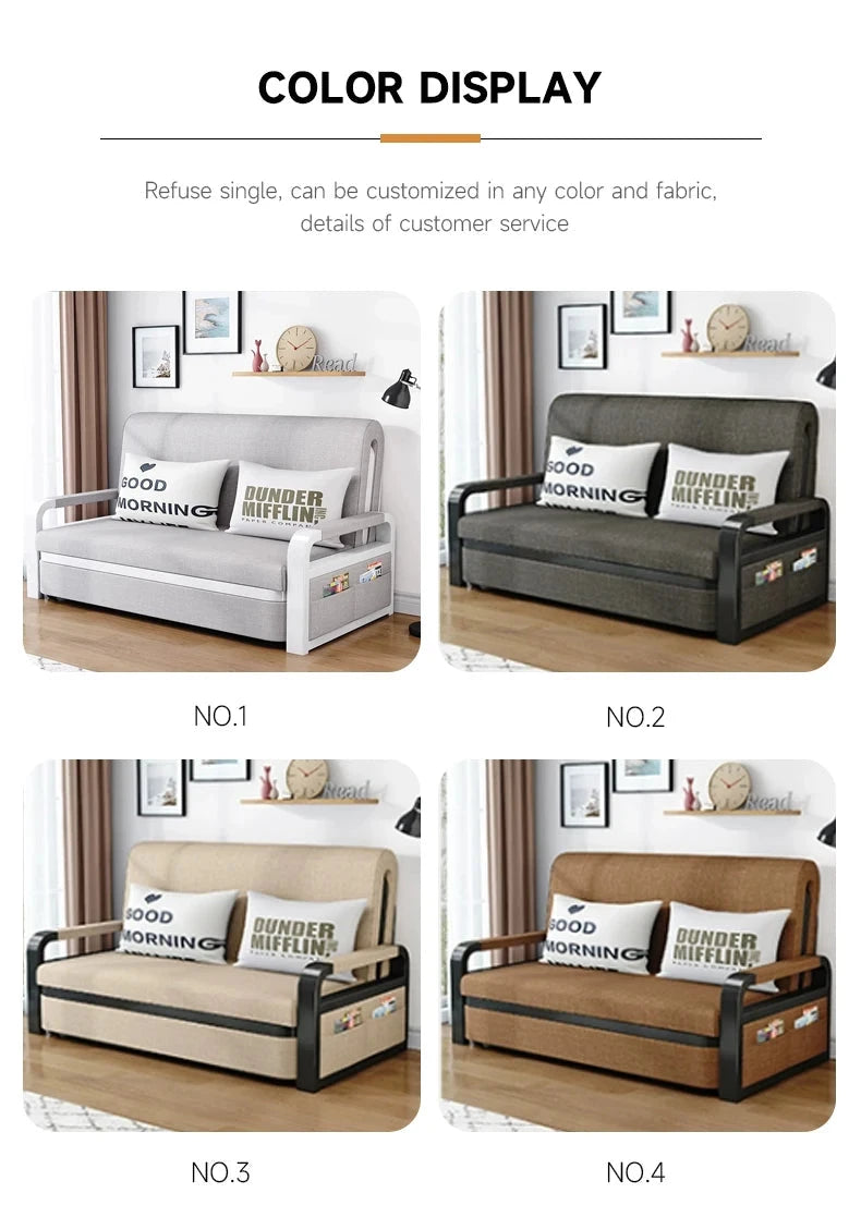 Living room dual-purpose retractable fabric sofa bed foldable multi-functional solid wood combination single bed set Manwatstore