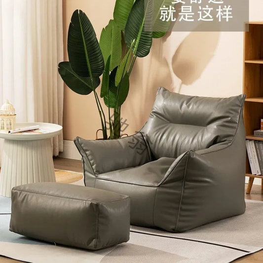 Luxury Leather Recliner Bean Bag Chair - Single Person Lazy Sofa for Living Room, Bedroom, or Balcony - Compact Lounger for Relaxing and Sleeping Manwatstore