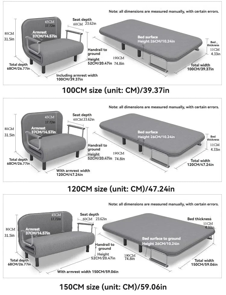 Modern folding sofa bed apartment small apartment simple single and double folding sofa with armrest Manwatstore