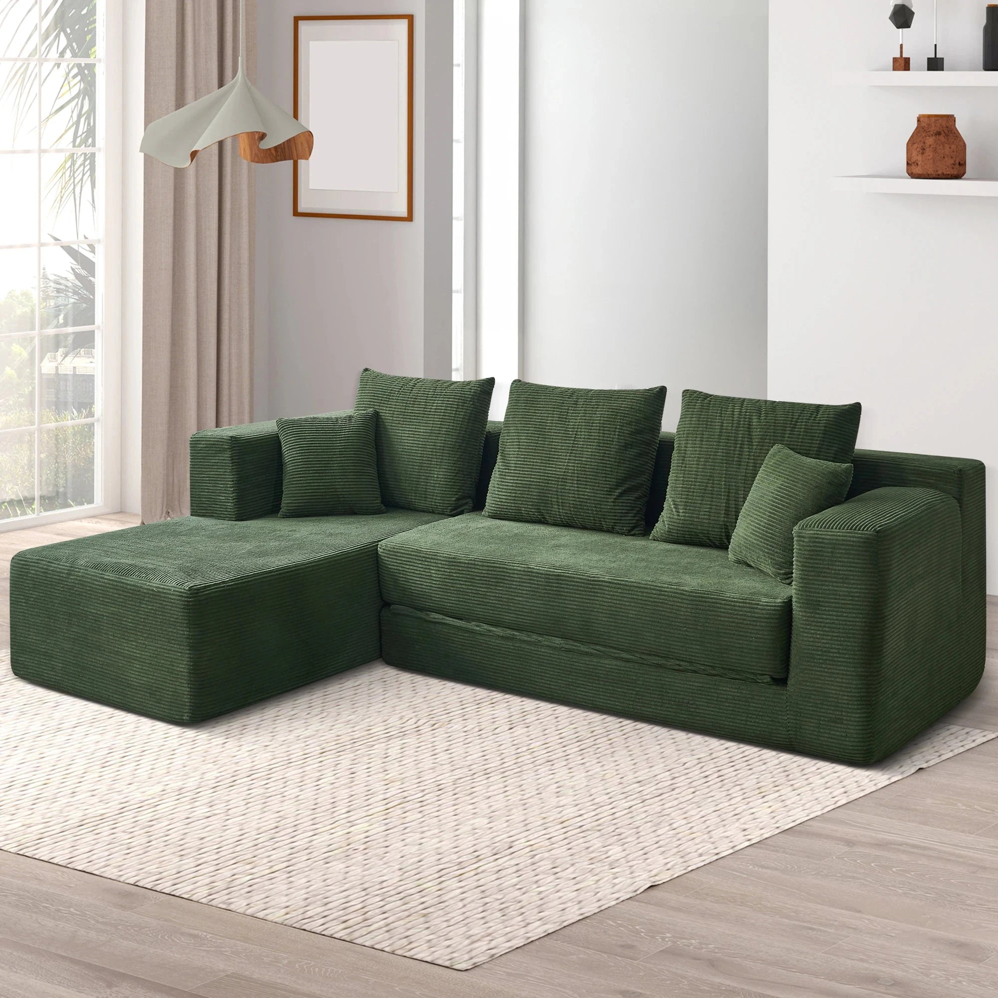 Modular L-Shape Sofa Bed – Corduroy Cloud Corner Couch Manwatstore