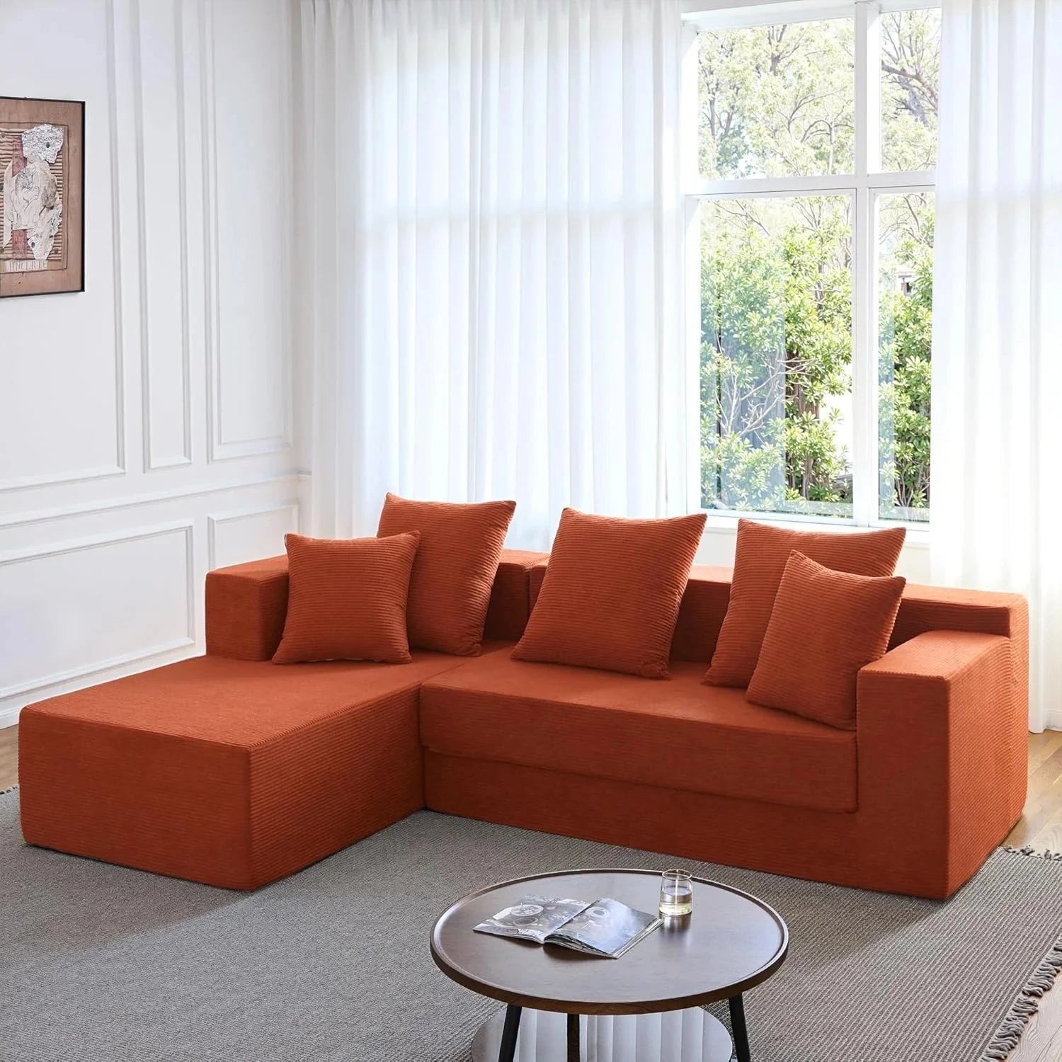 Modular L-Shape Sofa Bed – Corduroy Cloud Corner Couch Manwatstore