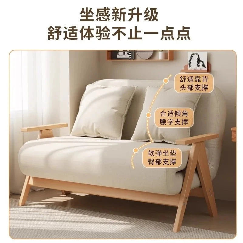 Multifunctional Solid Wood Folding Sofa Bed - Living Room Single Double Foldable Sofa 85/105/125 Cm Various Sizes Available Manwatstore