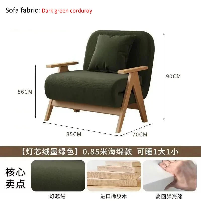 Multifunctional Solid Wood Folding Sofa Bed - Living Room Single Double Foldable Sofa 85/105/125 Cm Various Sizes Available Manwatstore