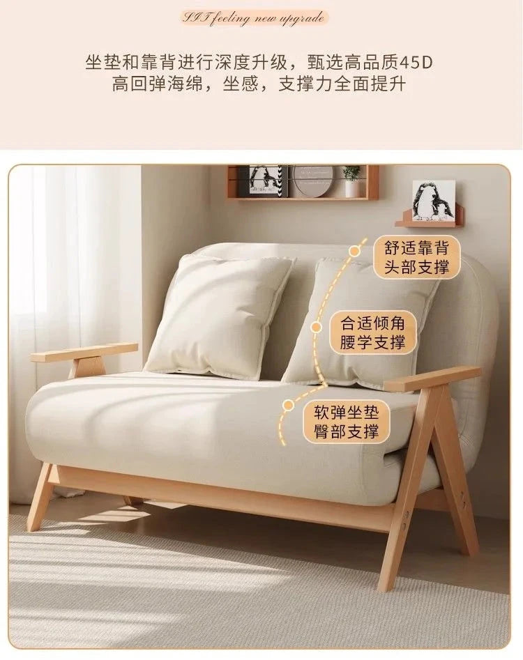 Multifunctional Solid Wood Folding Sofa Bed - Living Room Single Double Foldable Sofa 85/105/125 Cm Various Sizes Available Manwatstore