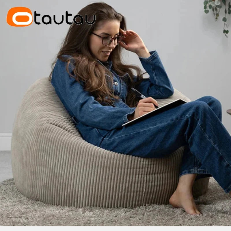 OTAUTAU Flannel/Velvet Bean Bag Chair Cover No Filler Floor Beanbag Sac Pouf Ottoman Single Sofa Frameless Furniture DD025 Manwatstore