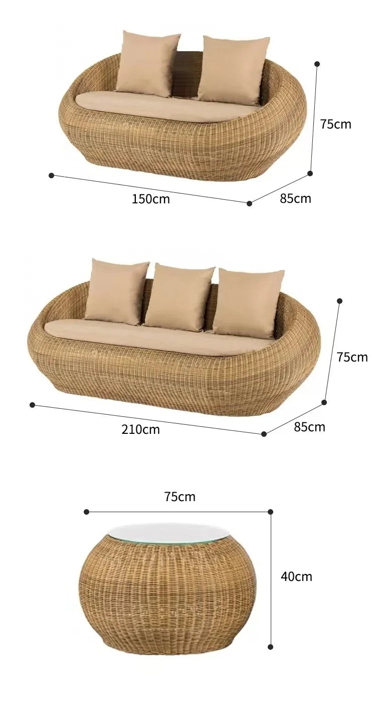 Outdoor sofa courtyard terrace rattan three-piece set coffee table circular garden leisure rattan furniture combination rattan Manwatstore