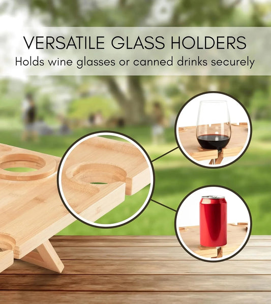 Outdoor Wine Picnic Table, Folding Wine Table, Charcuterie Board with Wine Glass Holder, Mini Table for Picnic, Picnic Date Esse Manwatstore