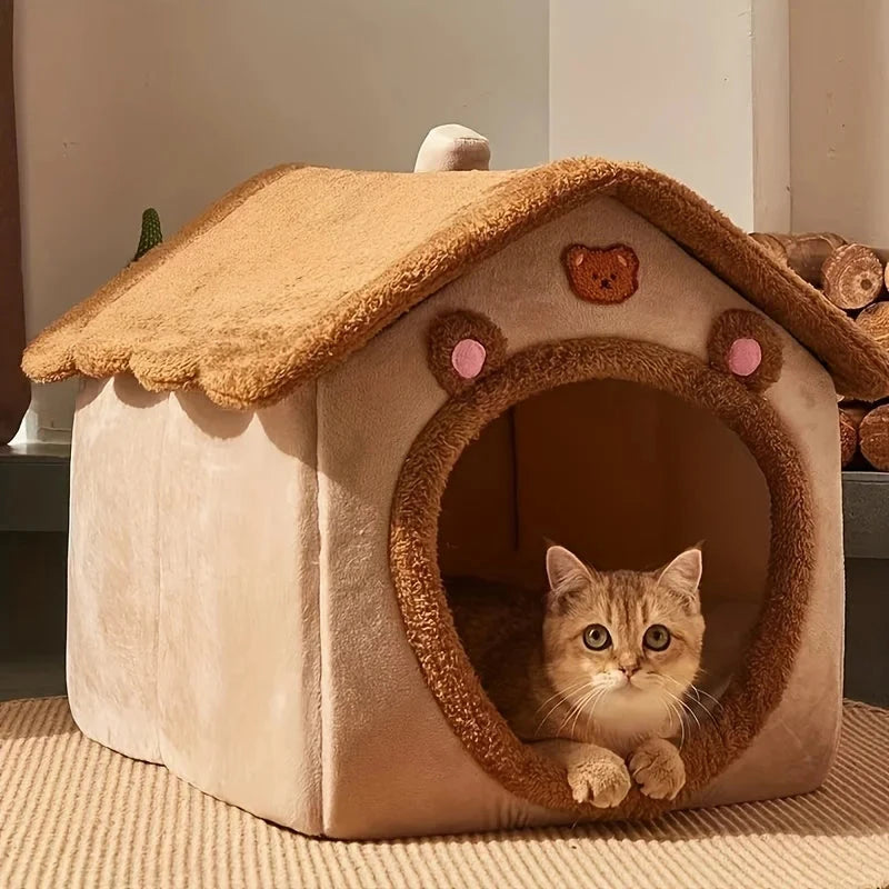Pet Bed House For Cats, Removable Washable Cat House, Winter Warm Cat Bed Soft And Comfortable Puppy Cave Nest Christmas Gift Manwatstore