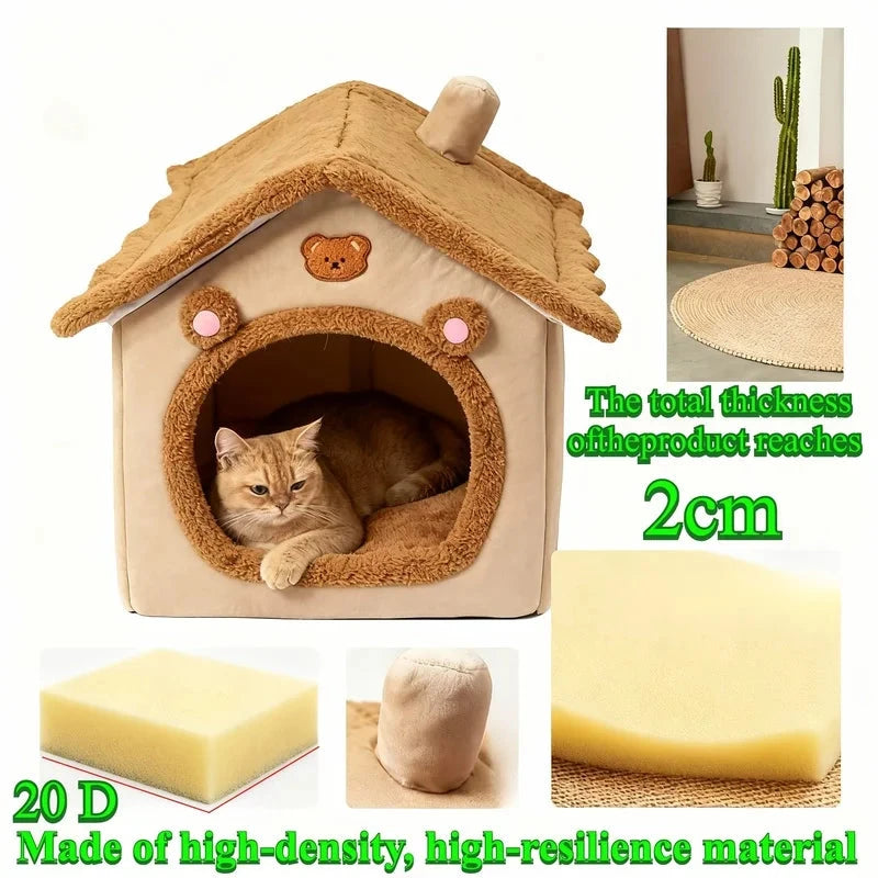 Pet Bed House For Cats, Removable Washable Cat House, Winter Warm Cat Bed Soft And Comfortable Puppy Cave Nest Christmas Gift Manwatstore