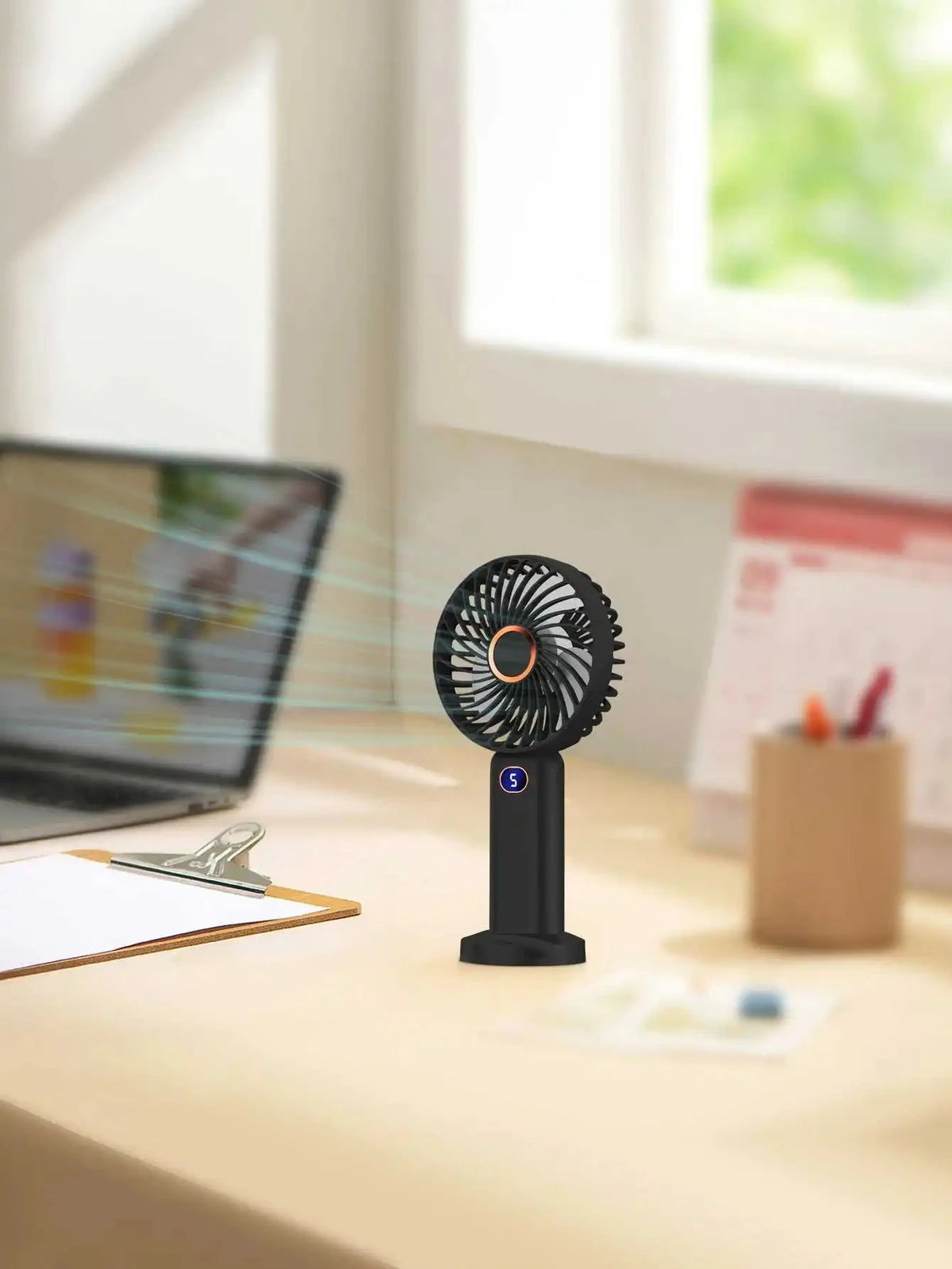 Portable Handheld Fan USB Rechargeable Mini Fan Digital Display 5-Speed Adjustment Suitable For Travel Outdoor Office Home Manwatstore